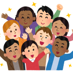 多国籍の人達が仲良く集合したイラスト